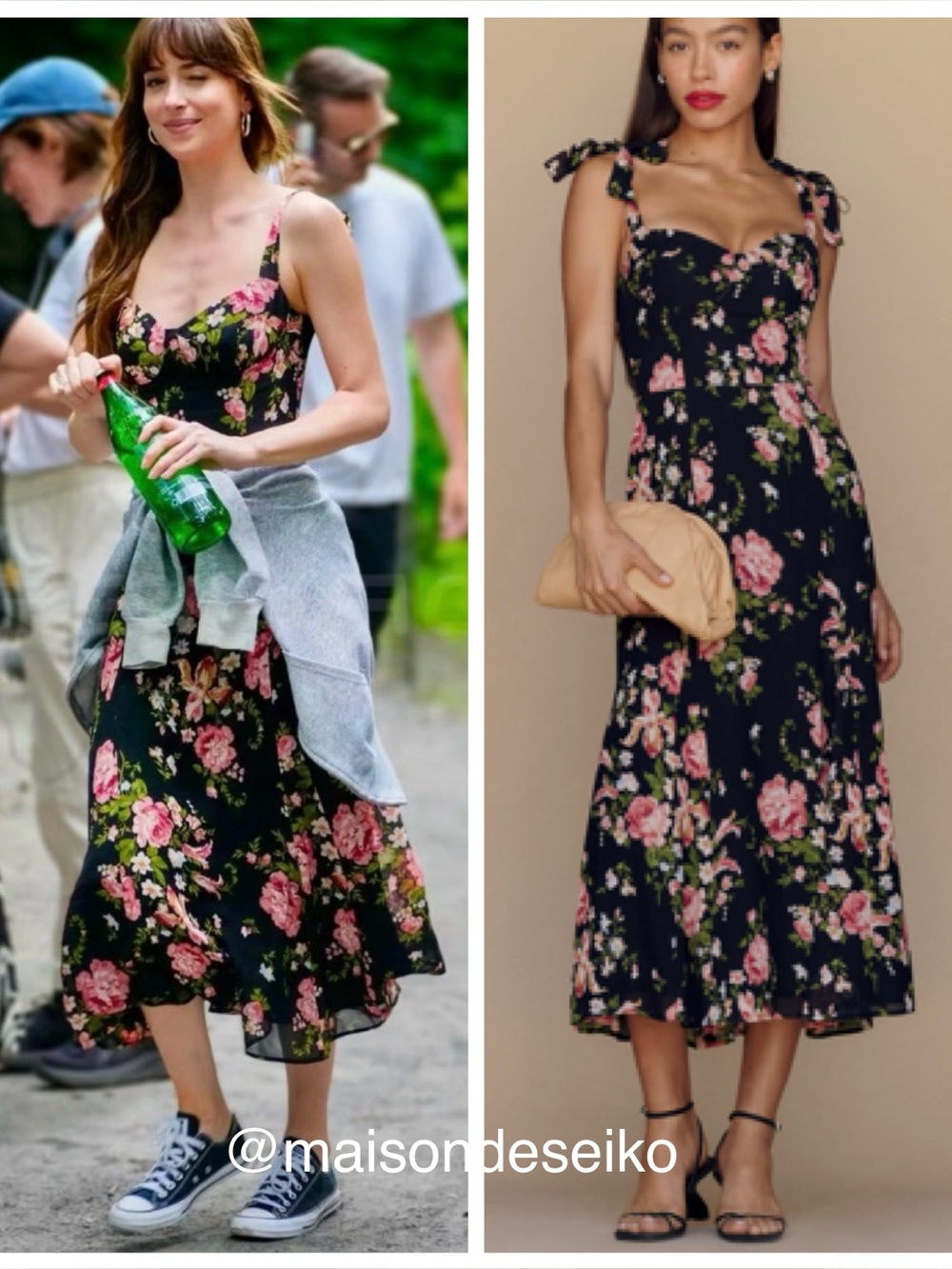 Reformation Midi Maxi Dress Nadira Black Rose Floral Wedding Guest size 2